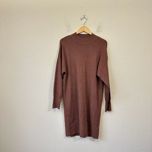 ABERCROMBIE & FITCH Sweater Dress Brown Knit LS Mock Neck NWT - Picture 1 of 9